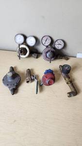 lot 373 image: Torch Gas Regulators and Valves Lot including Oxygen and Propane Regulators, Valves, and Gauges