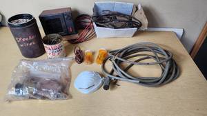 lot 377 image: Assorted Electrical Components and Tools including Auto Heater Fan, Wires, and Accessories