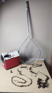 lot 470 image: Fishing Net, Traps, Cooler, and Compass Lot