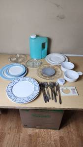 lot 480 image: Lot of Kitchenware and Utensils including Plates, Flatware, and Containers