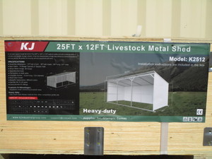 lot 43 image: KJ 12x25 Livestock Shelter All Steel Kit White-Cream Color