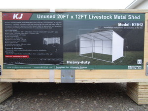 lot 217 image: KJ 12x20 Livestock Shelter All Steel Kit White-Cream Color