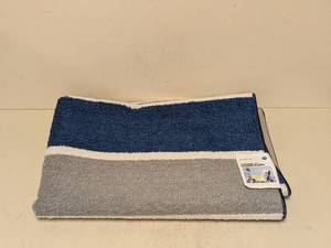 lot 66 image: NEW ROOM ESSENTIALS AREA RUNNER (GRAY AND BLUE RUGBY STRIPE)