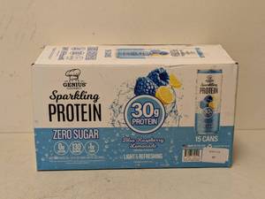 lot 134 image: GENIUS GOURMET ZERO SUGAR SPARKLING WATER (BLUE RASPBERRY LEMONADE) 15PK.