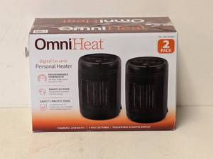 lot 163 image: OMNI HEAT DIGITAL CERAMIC PERSONAL HEATER 2PK.
