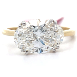 lot 6 image: 5 Carat Diamond Oval East-West Solitaire Cathedral Ring in 14k Yellow Gold Retail $6,495 VIDEO