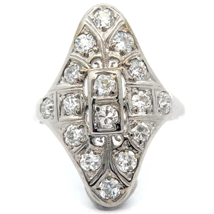 lot 12 image: 1.10 Carat Natural Diamond 1920s Art Deco Estate Ring in 18k White Gold VIDEO