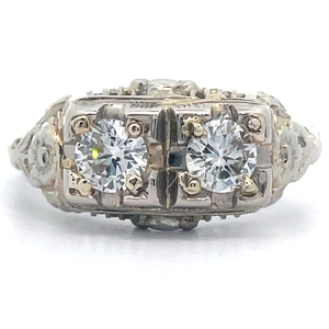 lot 13 image: 0.55 Carat Natural Diamond Antique Art Deco Estate Ring in 18k White Gold Excellent Craftsmanship VIDEO