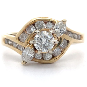 lot 16 image: 1 Carat Natural Diamond Cluster Swirl Ring in 14k Yellow Gold VIDEO