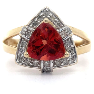 lot 20 image: Estate 0.25 Carat Tourmaline & Natural Diamond Triangle Halo Split Shank Ring in Yellow Gold VIDEO