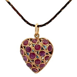 lot 22 image: Natural Ruby & Blue Topaz Puffed Cluster Heart Pendant Necklace VIDEO