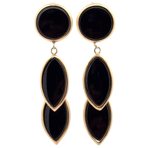 lot 23 image: Black Onyx Linear Dangle Earrings in 14k Yellow Gold