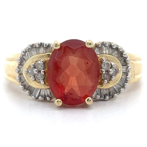 lot 24 image: Estate Natural Diamond & Simulated Orange Sapphire Ring in 14k Yellow Gold VIDEO