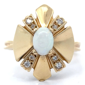 lot 32 image: White Opal & Natural Diamond Retro Convertible RingPendant in 14k Yellow Gold VIDEO