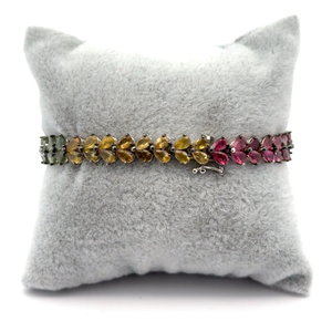 lot 36 image: Multi-Color Rainbow Sapphire Heart Cluster Bracelet VIDEO