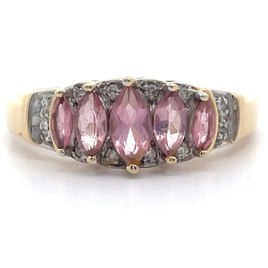 lot 37 image: Estate Purple Crystal & Natural Diamond Marquise Column Cluster Ring in 14k Yellow Gold VIDEO