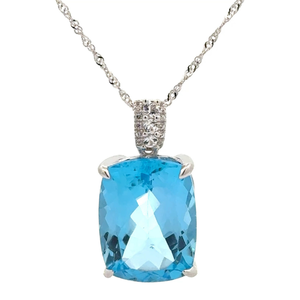lot 50 image: 26 Carat Blue Topaz Radiant Cut Drop Pendant Necklace VIDEO