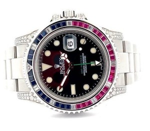 Rolex GMT-Master II Custom "Cotton Candy" Natural Diamond, Sapphire, and Ruby Bezel Watch - Stainless Steel w/ Box; $23,500 Retail *VIDEO*