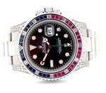 Rolex GMT-Master II Custom "Cotton Candy" Natural Diamond, Sapphire, and Ruby Bezel Watch - Stainless Steel w/ Box; $23,500 Retail *VIDEO*