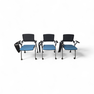 lot 81 image: 3 Nesting Chairs with Tablet Arms on Wheels with Drink Holder