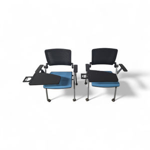 lot 82 image: 2 Nesting Chairs with Tablet Arms on Wheels with Drink Holder