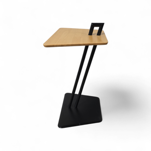 lot 86 image: Safco Connect Laptop C-Table. This type of table is designed as a C-shaped side table with a wood top and a black metal base