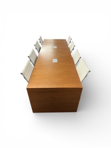 lot 163 image: 9ftx3ft Conference Table w8 chairs and Storage Display Table