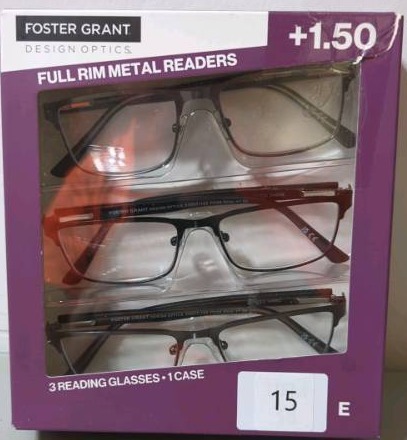 lot 15 image: Foster Grant Full Rim Metal Reading Glasses 1.50