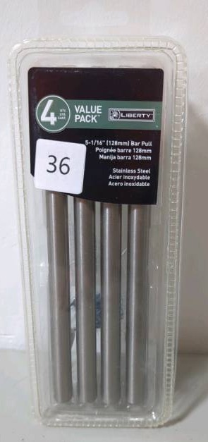 lot 36 image: Liberty Center-to-Center Stainless Steel Bar Drawer Pull, 4-Pack