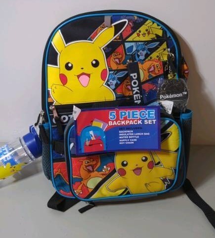 lot 44 image: Pokemon Kids 5pc 16 Backpack Set with Lunch Bag