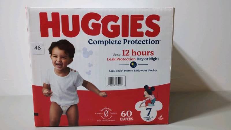 lot 46 image: Huggies Complete Protection Baby Diapers, Size 7