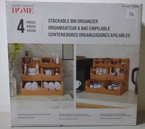 lot 76 image: Seville Classics 4pc Bamboo Stackable Organizer Storage Bins Set