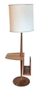lot 12D image: G - Mid-Century Modern Laurel Walnut Floor Lamp with Table and Magazine Rack
