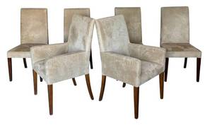 lot 36D image: G - Set of 6 Pottery Barn Grayson Suede Oat Dining Chairs