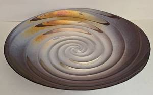 lot 115K image: LR - Large Decorative Glass Art Bowl with Swirl Design