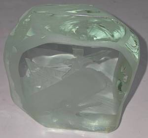 lot 120K image: LR - Vintage Etched Glass Block  Paperweight with Whaling Scene