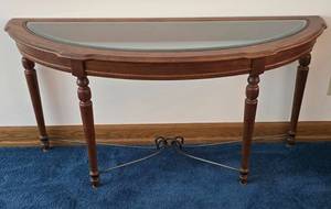 lot 127K image: LR - Wood and Glass Demilune Console Table
