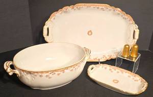 lot 164K image: K - Antique CH Field Haviland Limoges Porcelain Serving Set with Gold Trim - 4 Pieces