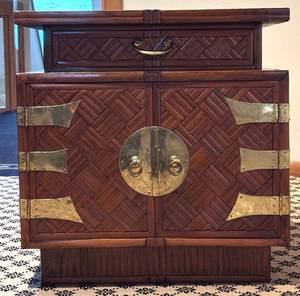 lot 135H image: MRB - Vintage Korean End Table by Georgian Furnishing Co. with Brass Accents