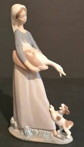 lot 486K image: LL-S - Retired Lladro Figurine 4866 Girl with Goose and Dog 1974