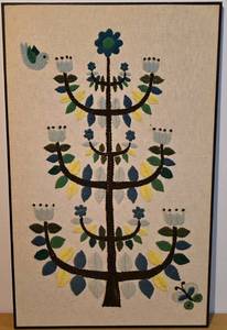 lot 512K image: LL-S - Framed Mid-Century Modern Crewel Embroidery Textile Art