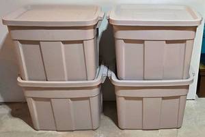 lot 520K image: LL-S - Set of 4 Rubbermaid Roughneck 18 Gallon Storage Totes