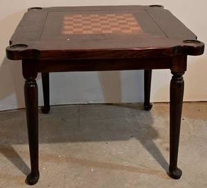 lot 526K image: LL-S - Vintage Wooden Game Table with Chess Board and Cup Holders