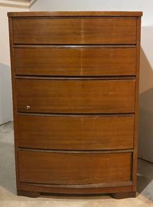 lot 12R image: TR - Vintage 5-Drawer Wooden Dresser with Curved Front