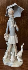 lot 13R image: MB - Lladro Girl with Umbrella and Geese Porcelain Figurine