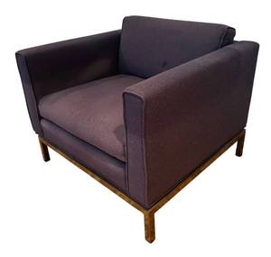 lot 14R image: O - Vintage Tuxedo Style Club Chair with Metal Base