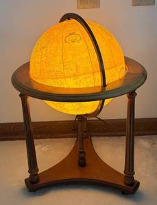 lot 19A image: MB - Vintage Replogle Heirloom 16 Inch Illuminated Floor Globe with Wooden Stand