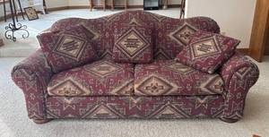 lot 19D image: LL  - Southern Furniture Co. Sofa  Couch with Southwestern Upholstery and Three Matching Pillows