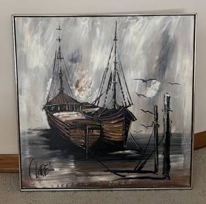 lot 34M image: LL  - Original Ship Painting on Canvas by Clare