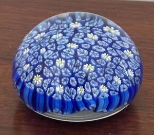 lot 74R image: MB - Blue Millefiori Murano Glass Paperweight with Floral Motif
